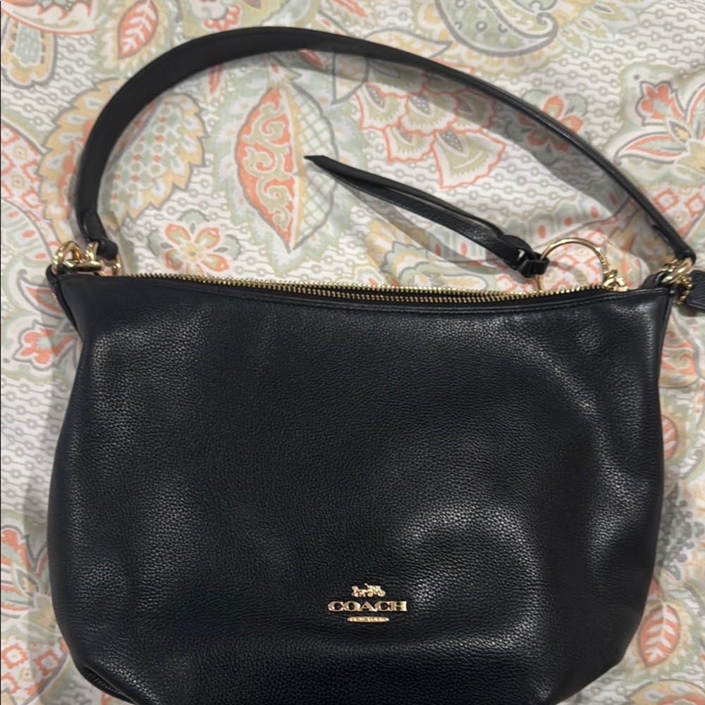 Coach Black Leather Hobo Bag with Gold Hardware